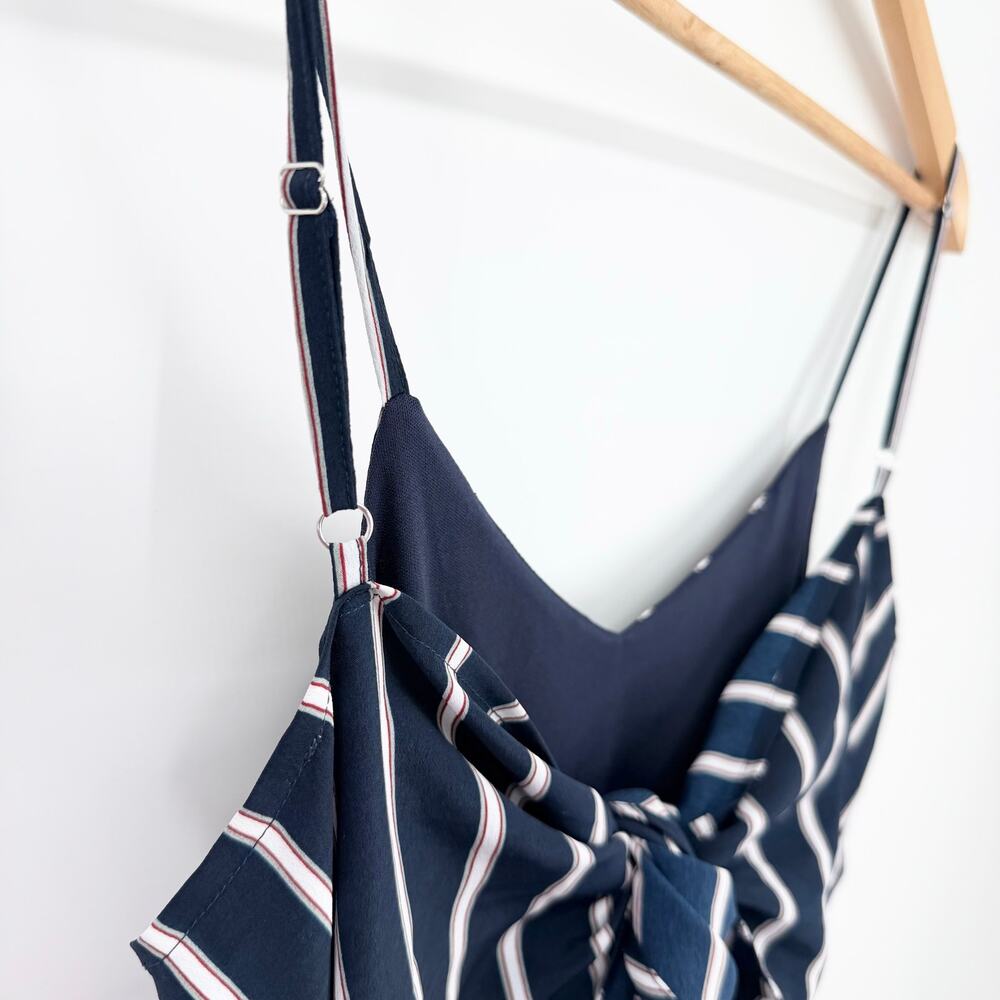 Davi & Dani Navy Striped Wide Leg Jumpsuit Open Back Tie Women Small - Picture 8 of 9
